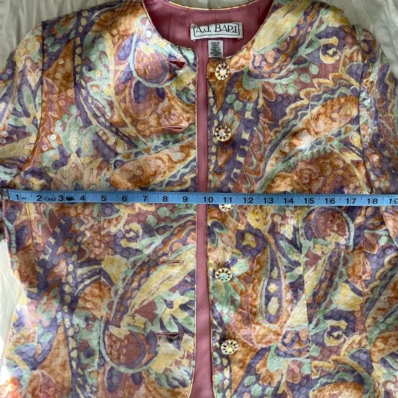 A.J. Bari Vintage Silk Blazer Colorful Sequin Rhinestones - Picture 6 of 10